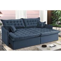 Sofá Sem Caixa Retrátil e Reclinável 1,95m Cama inBox Versátil Suede Velusoft Azul - 1