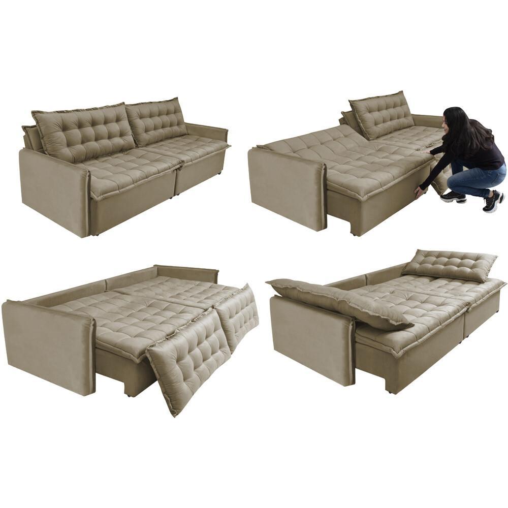 Sofá Sem Caixa Retrátil e Reclinável 1,95m Cama inBox Versátil Suede Velusoft Bege - 7