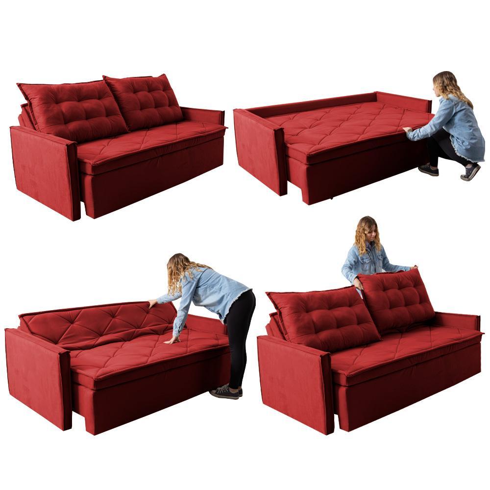 Sofá Sem Caixa Retrátil e Reclinável 1,85m Cama inBox Studio Suede Velusoft Vermelho - 7