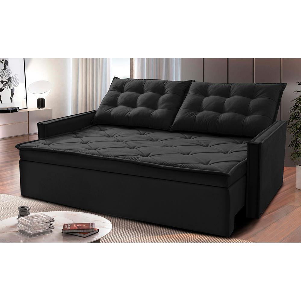 Sofá Sem Caixa Retrátil e Reclinável 1,85m Cama inBox Studio Suede Velusoft Preto - 1