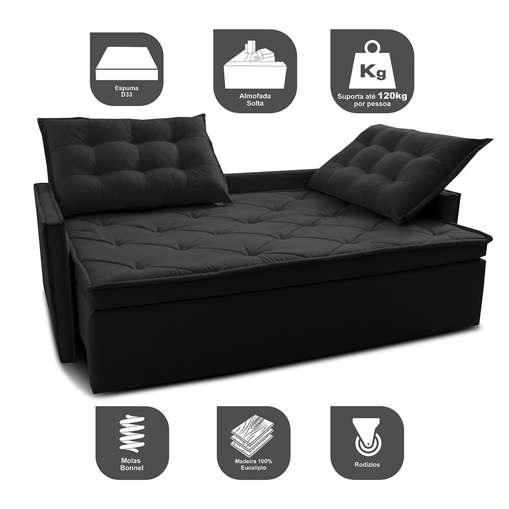 Sofá Sem Caixa Retrátil e Reclinável 1,85m Cama inBox Studio Suede Velusoft Preto - 3