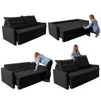 Sofá Sem Caixa Retrátil e Reclinável 1,85m Cama inBox Studio Suede Velusoft Preto - 7