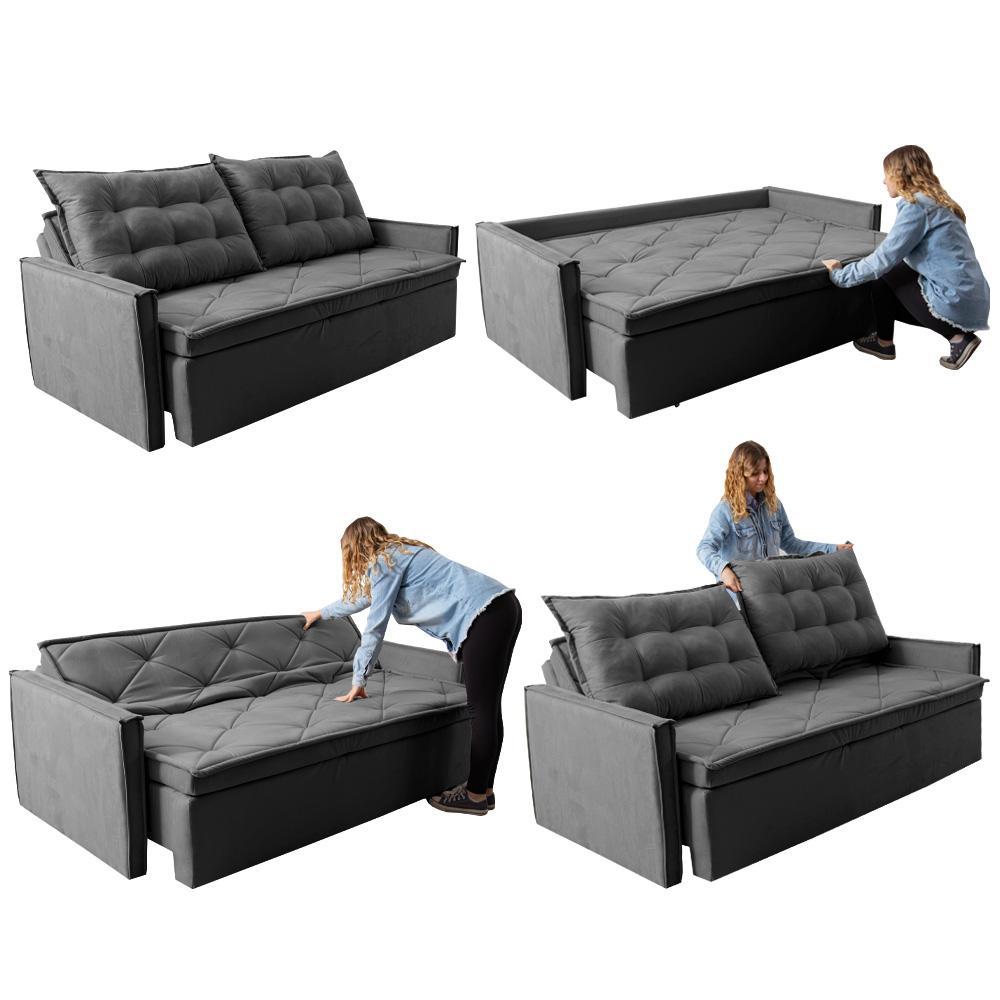 Sofá Sem Caixa Retrátil e Reclinável 1,85m Cama inBox Studio Suede Velusoft Cinza - 7