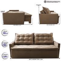 Sofá Sem Caixa Retrátil e Reclinável 1,85m Cama inBox Studio Suede Velusoft Castor - 2