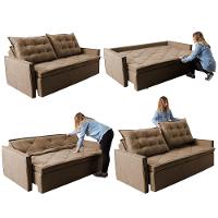 Sofá Sem Caixa Retrátil e Reclinável 1,85m Cama inBox Studio Suede Velusoft Castor - 7