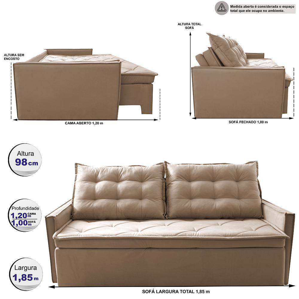 Sofá Sem Caixa Retrátil e Reclinável 1,85m Cama inBox Studio Suede Velusoft Bege - 2