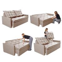 Sofá Sem Caixa Retrátil e Reclinável 1,85m Cama inBox Flat Linho Bege Claro - 7