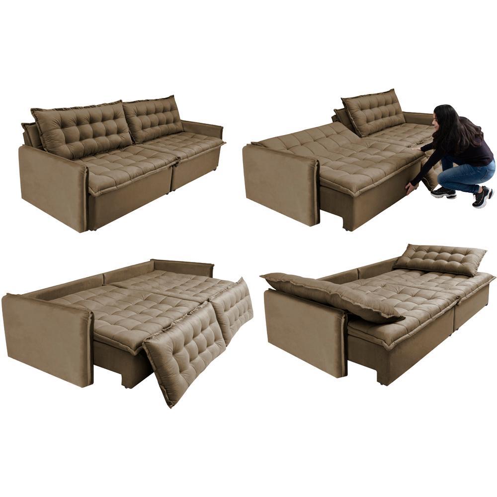Sofá Sem Caixa Retrátil Reclinável 2,75m Cama inBox Versátil com Pillow Top e Molas Velusoft Castor - 7