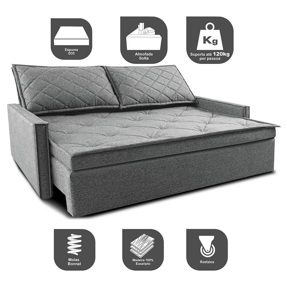 Sofá Sem Caixa Retrátil e Reclinável 1,85m Cama inBox Loft Linho Cinza Claro - 3