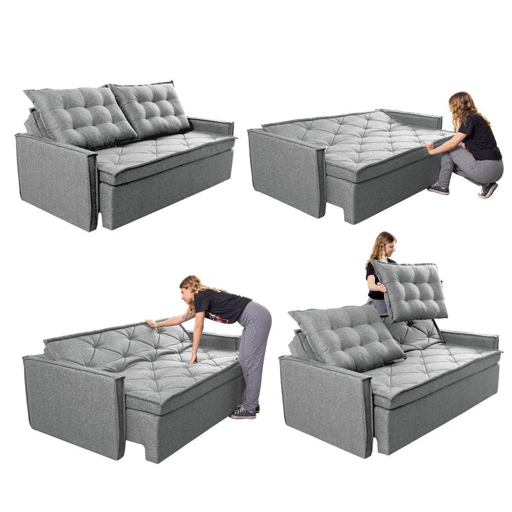 Sofá Sem Caixa Retrátil e Reclinável 1,85m Cama inBox Flat Linho Cinza Claro - 7