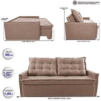 Sofá Sem Caixa Retrátil e Reclinável 1,85m Cama inBox Flat Linho Bege Escuro - 2