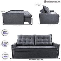 Sofá Sem Caixa Retrátil e Reclinável 1,85m Cama inBox Flat Linho Cinza Escuro - 2