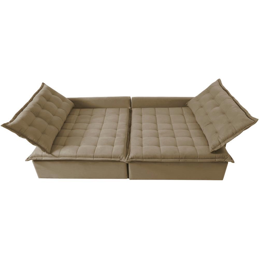 Sofá Sem Caixa Retrátil Reclinável 2,75m Cama inBox Versátil com Pillow Top e Molas Velusoft Bege - 5