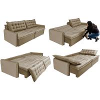 Sofá Sem Caixa Retrátil Reclinável 2,75m Cama inBox Versátil com Pillow Top e Molas Velusoft Bege - 7