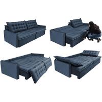 Sofá Sem Caixa Retrátil e Reclinável 1,75m Cama inBox Versátil Suede Velusoft Azul - 7