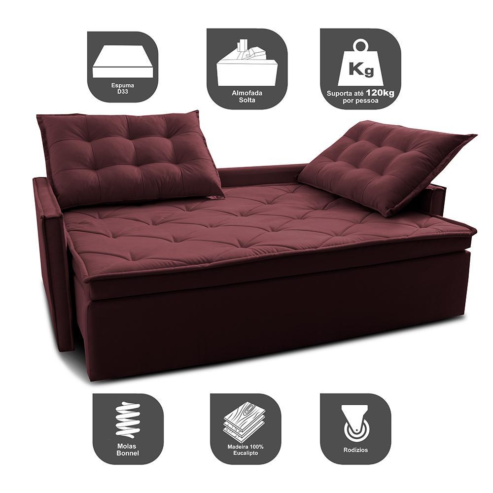 Sofá Sem Caixa Retrátil e Reclinável 1,65m Cama inBox Studio Suede Velusoft Vinho - 3