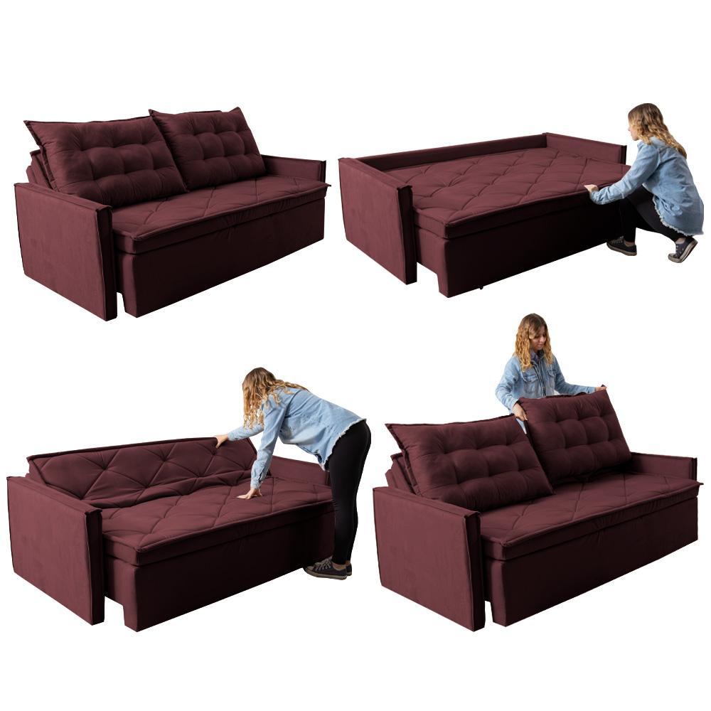 Sofá Sem Caixa Retrátil e Reclinável 1,65m Cama inBox Studio Suede Velusoft Vinho - 7
