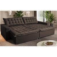 Sofá Sem Caixa Retrátil Reclinável 2,75m Cama inBox França Velusoft Café - 1