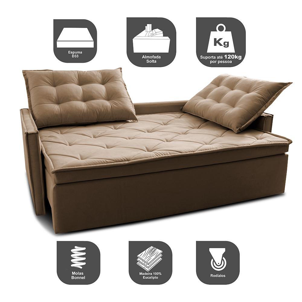 Sofá Sem Caixa Retrátil e Reclinável 1,65m Cama inBox Studio Suede Velusoft Castor - 3