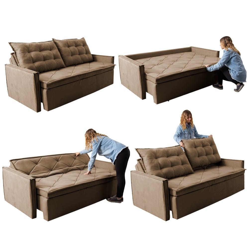 Sofá Sem Caixa Retrátil e Reclinável 1,65m Cama inBox Studio Suede Velusoft Castor - 7