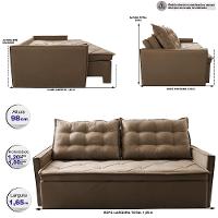 Sofá Sem Caixa Retrátil e Reclinável 1,65m Cama inBox Studio Suede Velusoft Castor - 2