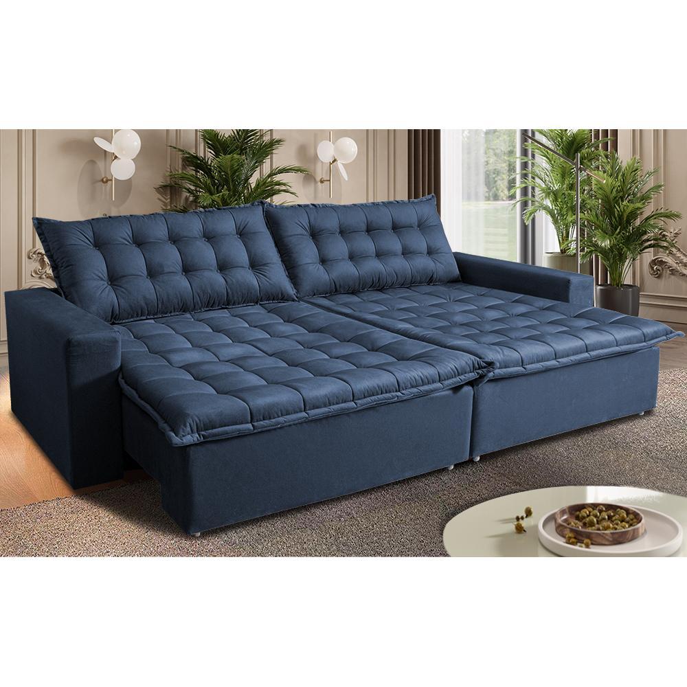 Sofá Sem Caixa Retrátil Reclinável 2,75m Cama inBox França Velusoft Azul - 1