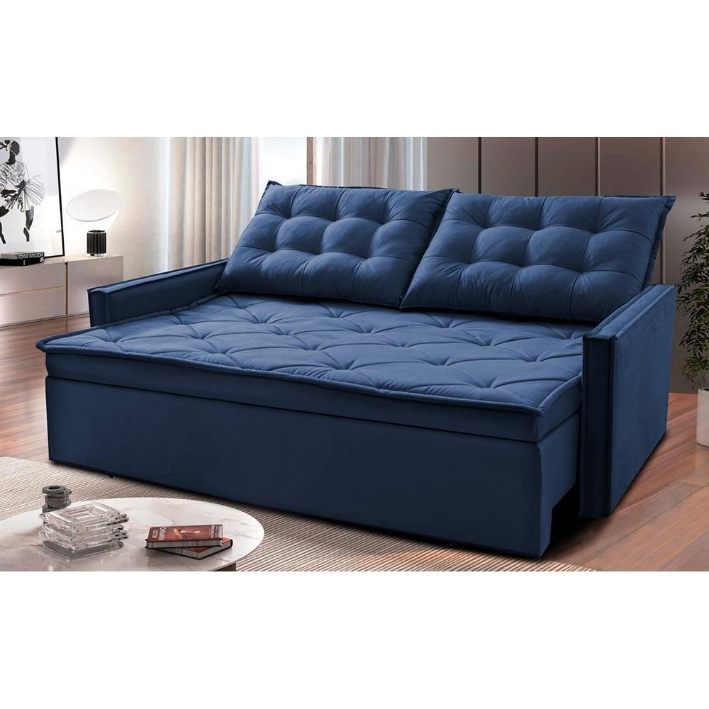 Sofá Sem Caixa Retrátil e Reclinável 1,65m Cama inBox Studio Suede Velusoft Azul - 1