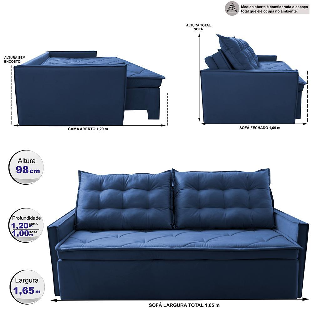 Sofá Sem Caixa Retrátil e Reclinável 1,65m Cama inBox Studio Suede Velusoft Azul - 2