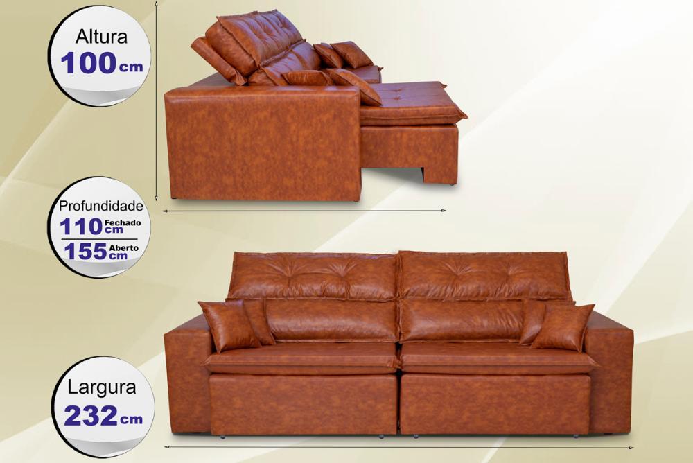 Sofá Tourino 2,32m Retrátil Reclinável, Molas e Pillow no Assento Tecido Courino Caramelo Cama InBox - 2