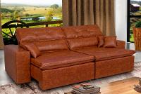 Sofá Tourino 2,02m Retrátil Reclinável, Molas e Pillow no Assento Tecido Courino Caramelo Cama InBox - 1