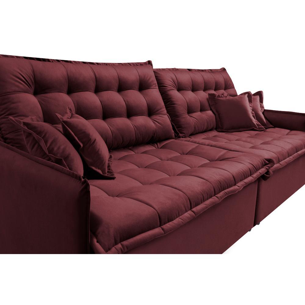Sofá Sem Caixa Retrátil Reclinável 2,95m Cama inBox Versátil com Pillow Top e Molas Velusoft Vinho - 1