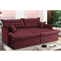 Sofá Sem Caixa Retrátil Reclinável 2,95m Cama inBox Versátil com Pillow Top e Molas Velusoft Vinho - 2