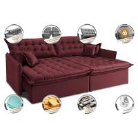 Sofá Sem Caixa Retrátil Reclinável 2,95m Cama inBox Versátil com Pillow Top e Molas Velusoft Vinho