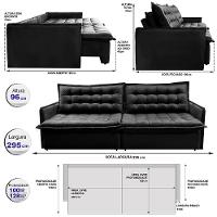 Sofá Sem Caixa Retrátil Reclinável 2,95m Cama inBox Versátil com Pillow Top e Molas Velusoft Preto - 3