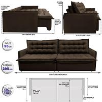 Sofá Sem Caixa Retrátil Reclinável 2,95m Cama inBox Versátil com Pillow Top e Molas Velusoft Café - 2