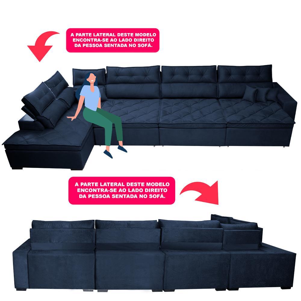 Sofá de Canto 4,80x2,36m Retrátil e Reclinável com Molas Cama inBox Platinum Esquerdo Suede Azul - 4