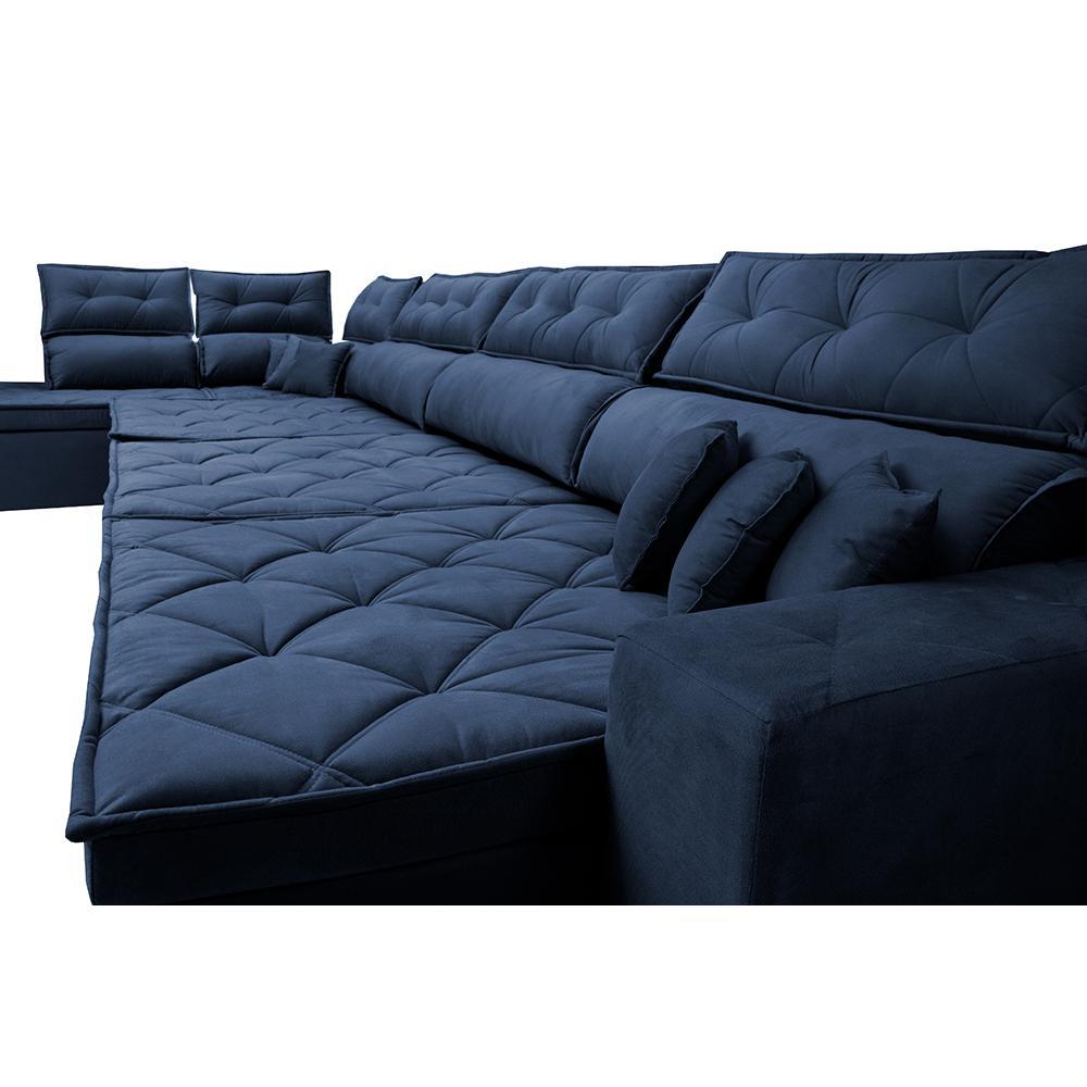 Sofá de Canto 4,80x2,36m Retrátil e Reclinável com Molas Cama inBox Platinum Esquerdo Suede Azul - 5
