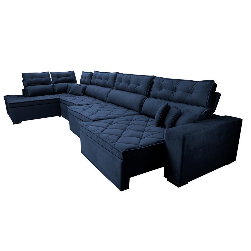 Sofá de Canto 4,80x2,36m Retrátil e Reclinável com Molas Cama inBox Platinum Esquerdo Suede Azul - 7