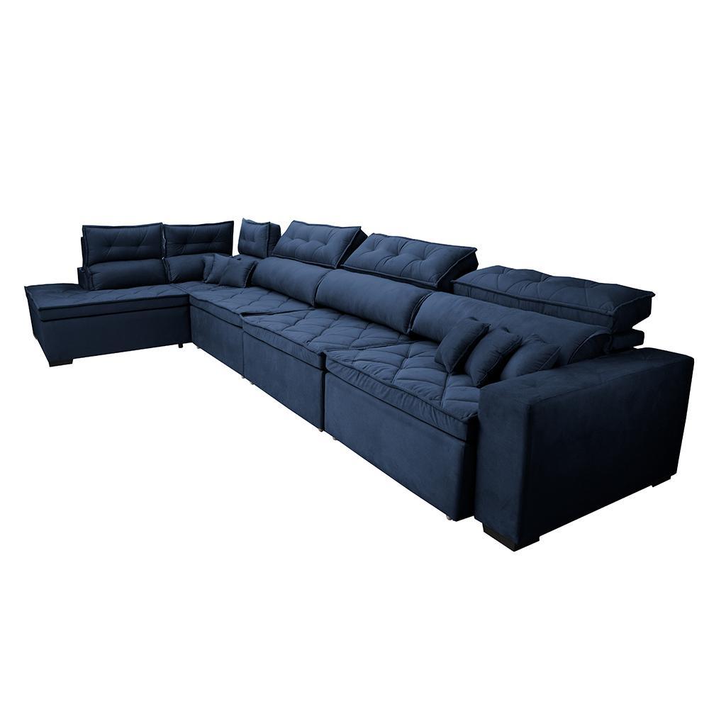 Sofá de Canto 4,80x2,36m Retrátil e Reclinável com Molas Cama inBox Platinum Esquerdo Suede Azul - 8