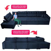 Sofá de Canto 4,80x2,36m Retrátil e Reclinável com Molas Cama inBox Platinum Esquerdo Suede Azul