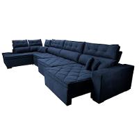 Sofá de Canto 4,80x2,36m Retrátil e Reclinável com Molas Cama inBox Platinum Esquerdo Suede Azul - 7