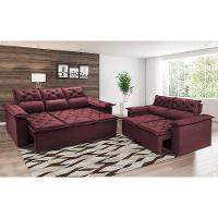 Conjunto de Sofá 3 e 2 Lugares Retrátil e Reclinável Cama inBox Compact 2,00x1,50m Velusoft Vinho - 1