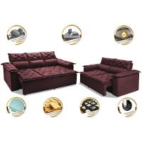 Conjunto de Sofá 3 e 2 Lugares Retrátil e Reclinável Cama inBox Compact 2,00x1,50m Velusoft Vinho - 3