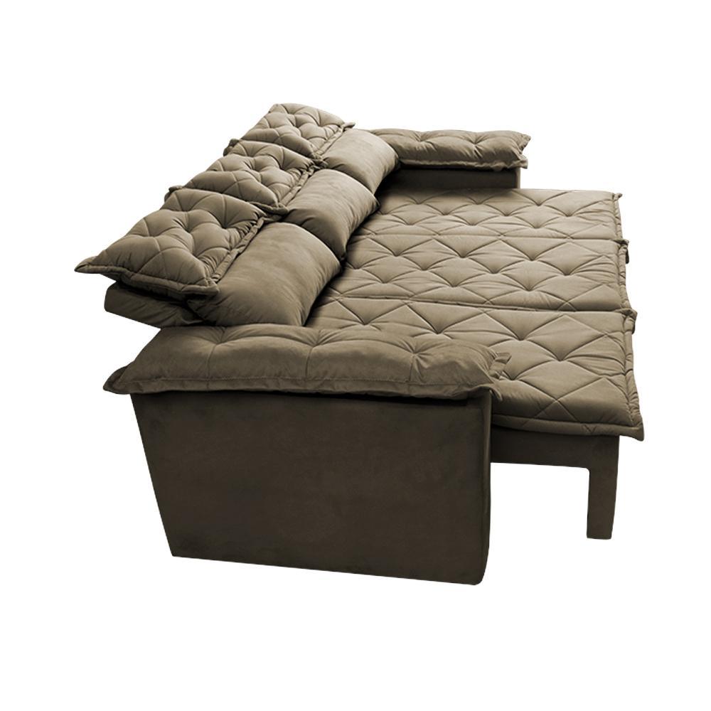 Conjunto de Sofá 3 e 2 Lugares Retrátil e Reclinável Cama inBox Compact 2,00x1,50m Velusoft Castor - 8