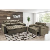 Conjunto de Sofá 3 e 2 Lugares Retrátil e Reclinável Cama inBox Compact 2,00x1,50m Velusoft Castor - 1
