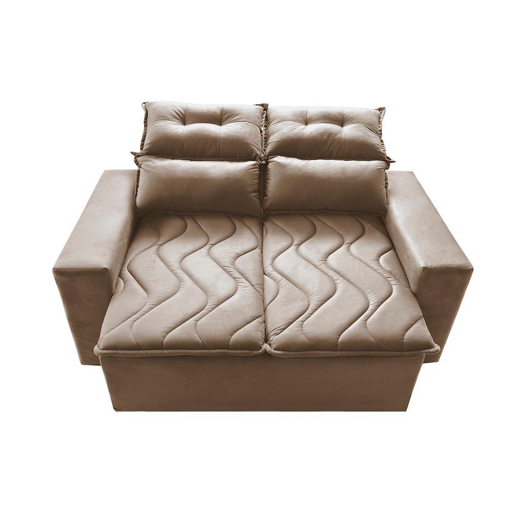 Conjunto de Sofá 3 e 2 Lugares Retrátil e Reclinável 2,00x1,50m Cama inBox Smal Suede Bege - 5