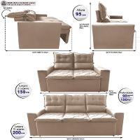 Conjunto de Sofá 3 e 2 Lugares Retrátil e Reclinável 2,00x1,50m Cama inBox Smal Suede Bege - 2