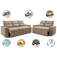 Conjunto de Sofá 3 e 2 Lugares Retrátil e Reclinável 2,00x1,50m Cama inBox Smal Suede Bege - 3