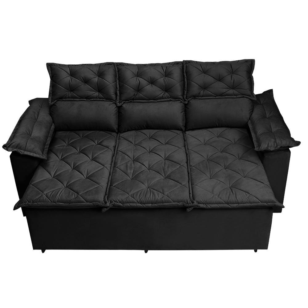 Conjunto de Sofá 3 e 2 Lugares Retrátil e Reclinável Cama inBox Compact 2,00x1,50m Velusoft Preto - 1