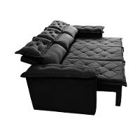 Conjunto de Sofá 3 e 2 Lugares Retrátil e Reclinável Cama inBox Compact 2,00x1,50m Velusoft Preto - 4